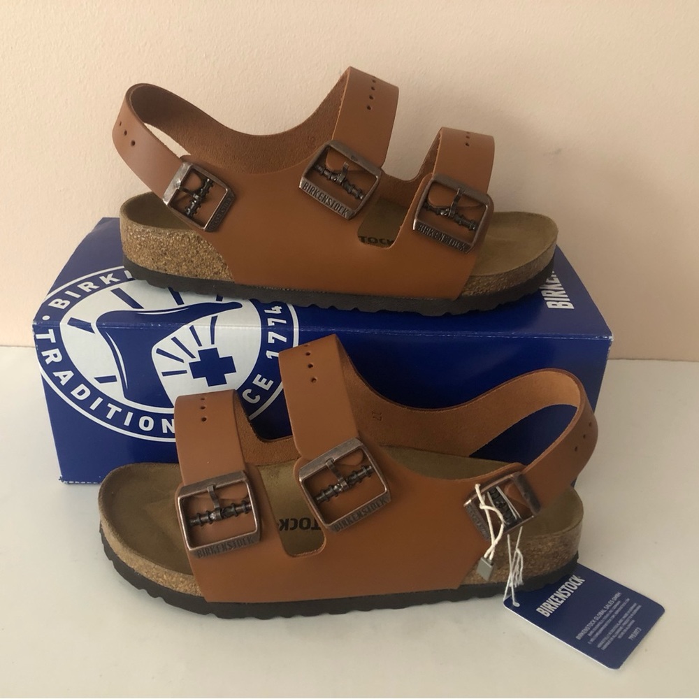 BIRKENSTOCK Milano Leather ginger brown Sandal. Size: 11, 12, 44, 45